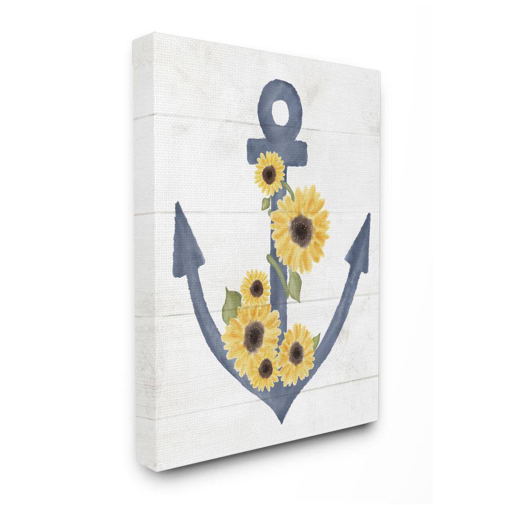 Stupell Industries Countryside Anchor with Sunflower Floral Detail by Daphne Polselli Unframed Nature Canvas Wall Art Print 36 in. x 48 in., Beige -  ab-880_cn_36x48