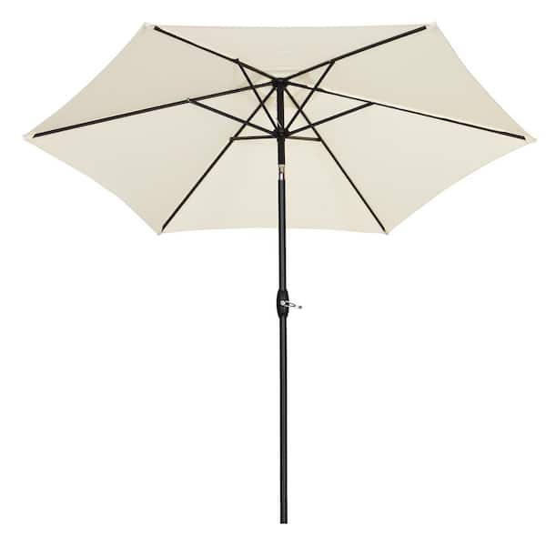 OVASTLKUY 9 ft. Market Patio Outdoor Umbrella with Crank in White