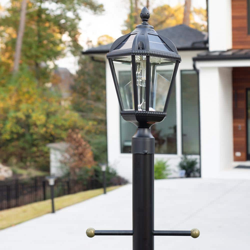 Black Aluminum Solar LED Lamp Post with Beveled Glass