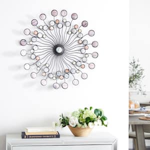 27 in. x  1 in. Metal Multi Colored Sunburst Wall Decor with Marble Inspired Accents
