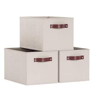 Ornavo Home 6-Pack Foldable Storage Box Bins Linen Fabric Shelf Basket Cube  with Leather Handles 6PK-BIN-LTHR-HDNL-13-BEIGE - The Home Depot