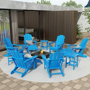 Addison 12-Piece HDPE Plastic Adirondack Chair Patio Conversation Seating Set with Ottoman and Side Table