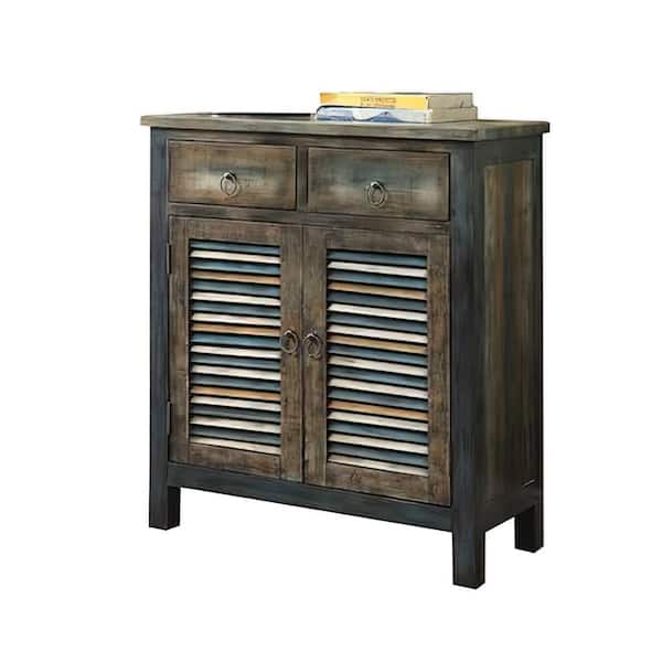 Acme Furniture Glancio 32 in. Antique Oak & Teal Standard Rectangle Wood Console Table
