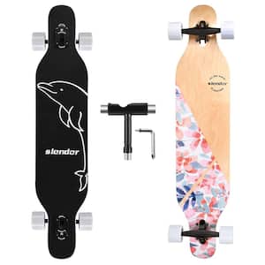 Cosmo 42 in. Flower Shape Longboard Skateboard Drop Through Deck Complete Maple Cruiser Freestyle, Camber Concave