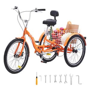 Adult Tricycles Bike 20 in. Three-Wheeled Bicycles 3 Wheel Bikes Trikes Aluminum Alloy Cruiser Bike, Orange