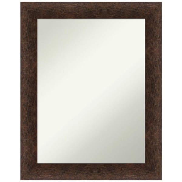 Amanti Art Warm Walnut 23 in. x 29 in. Non-Beveled Casual Rectangle Wood Framed Bathroom Wall Mirror in Brown