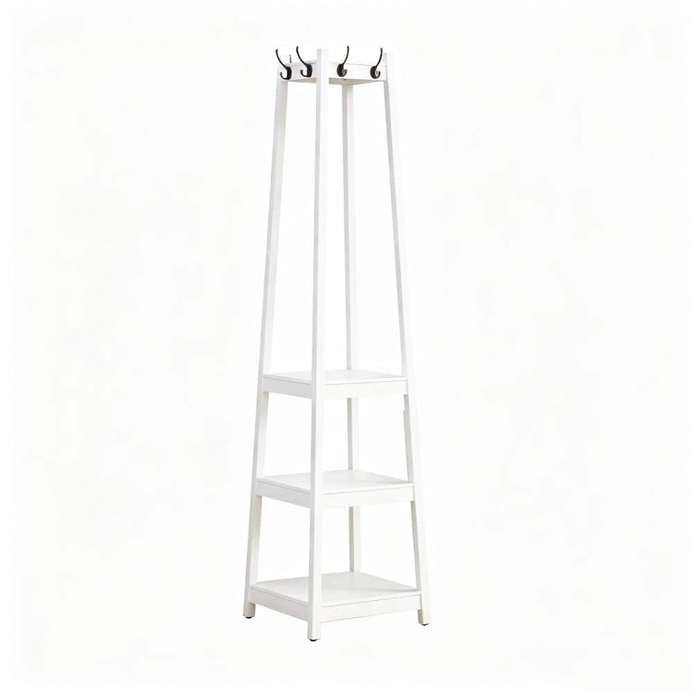 Avex 17.5 in. W x 72 in. H White Wood Freestanding Coat Rack with Hooks and 3-Tier Storage Shelves price history on PriceWatchPro