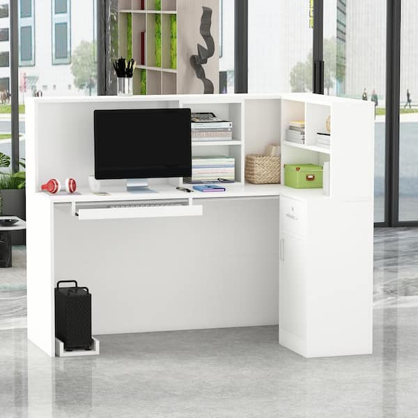 L Shaped Standing Office Desk Accessories Reception Executive