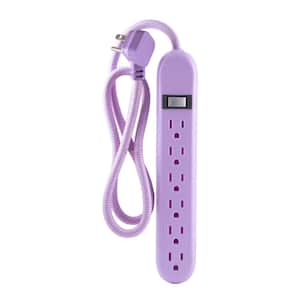 6-Outlet Surge Protector Power Strip Flat Plug Braided Cord Decorative 3 ft. Power Cord, Purple