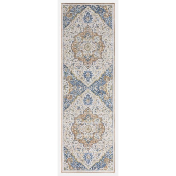 Concord Global Trading Eden Collection Center Medallion Ivory 2 ft. x 7 ft. Machine Washable Traditional Indoor Area Rug