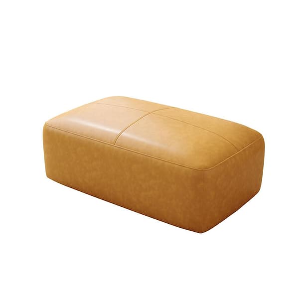 Uixe 44 in. Wide Mid-Century Brown Genuine Leather Rectangle Ottoman(Set of 1)