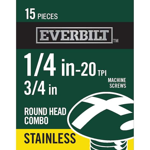 1/4 in.-20 x 3/4 in. Phillips Combo Round Head Stainless Steel Machine Screw (15-Pack)