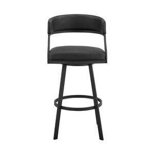 35 in. Black Faux Leather and Iron Swivel Low Back Counter Height Bar Chair
