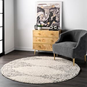 Scarlette Abstract Diamond Shag Off White 6 ft. x 6 ft. Round Area Rug