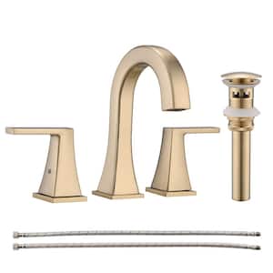 8 in. Widespread Double Handles Bathroom Faucet with Drain Kit Included in Brushed Gold
