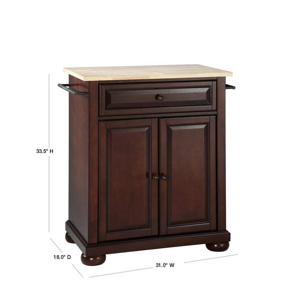 Alexandria Dark Brown Wood Top Portable Kitchen Island