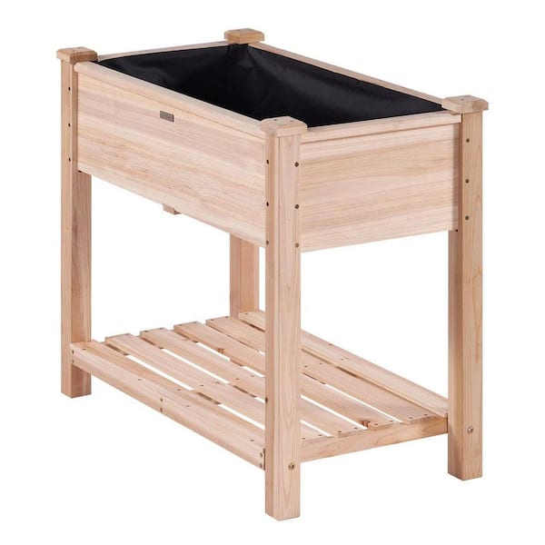 2-Tier Wooden Garden Bed, 33. 9 x 18.1 x 30 in. with Tools for Veggies, Herbs, Flowers