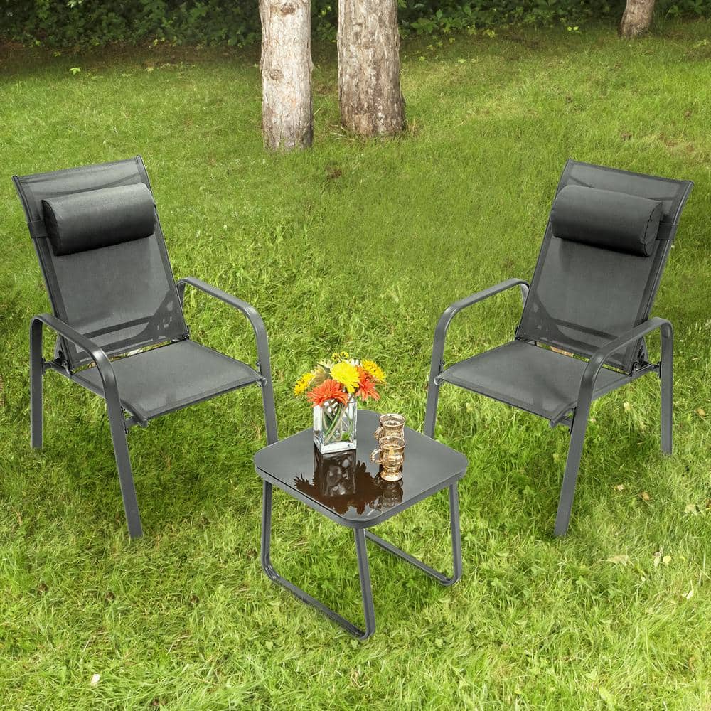 3-Piece Stackable Metal Outdoor Bistro Conversation Set with Coffee Table a
