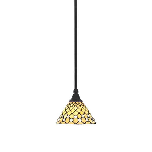 Unbranded Sparta 100-Watt 1-Light Espresso Shaded Pendant Light Mini Pendant with Starlight Art Glass, No Bulb Included