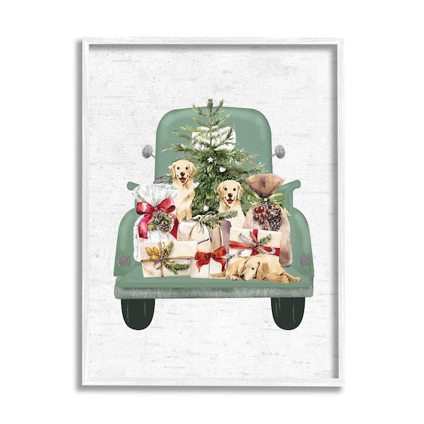 Stupell Industries Holiday Gift Truck by Lettered and Lined 1 Piece Framed Graphic Print Travel Poster Art Print 14 in. x 11 in.