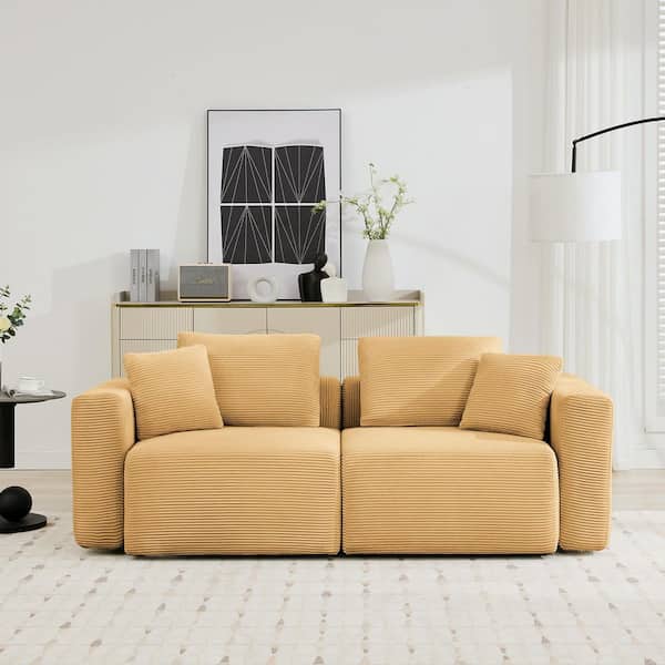 JEAREY 80.32 in. Width Modern Gray Corduroy Velvet Loveseat with 2-Pillows for Living in Yellow