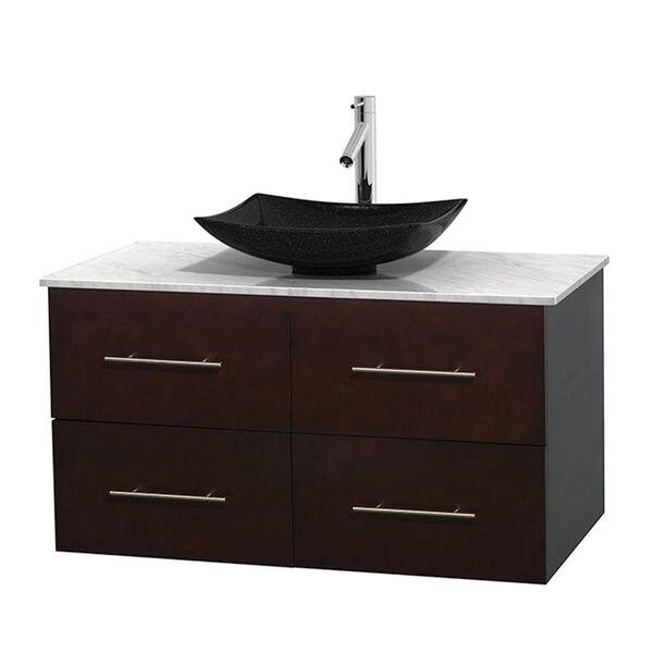Wyndham Collection Centra 42 in. Vanity in Espresso with Marble Vanity Top in Carrara White and Black Granite Sink