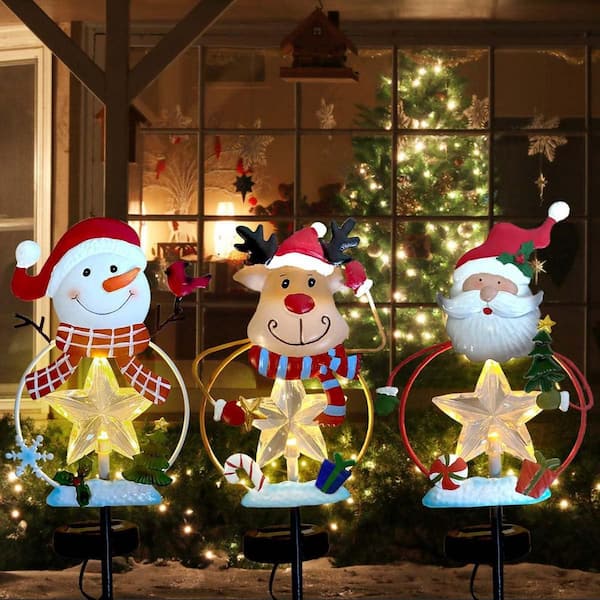 3-Pack Christmas Stake Decor with LED Lights, Waterproof Solar Reindeer Yard Stakes for Home, Lawn and Pathway