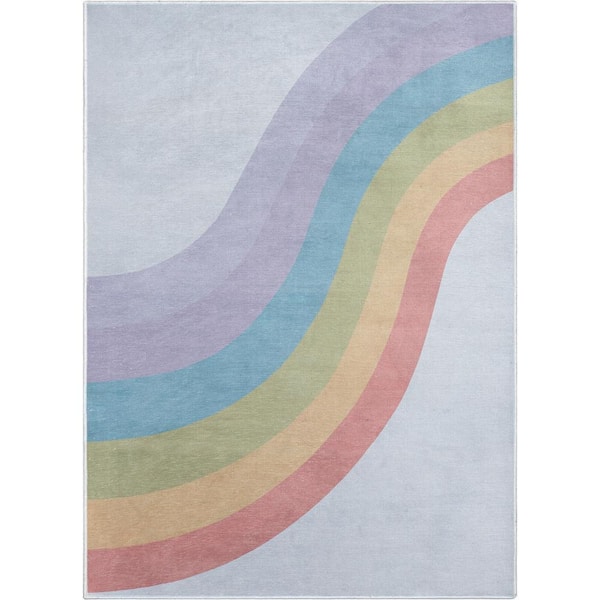 Rainbow Modern Kids Multi Color 6 ft. x 9 ft. Machine Washable Flat-Weave Area Rug