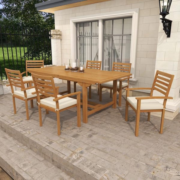 Brown Teak Wood Traditional Outdoor Dining Set, (Set of 7)