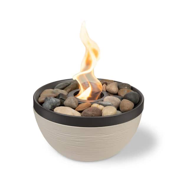 Medium Tabletop Firepit Cocoa and Sand with Dark Brown Lid and Varying Shades of Brown Stones