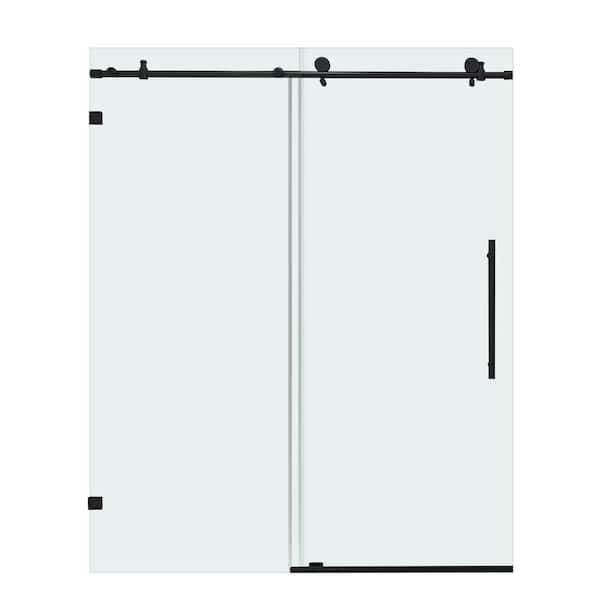 HBEZON 60 in. W x 74 in. H Sliding Frameless Shower Door in Stainless Steel Finish with Clear Reinforced Explosion-Proof Glass