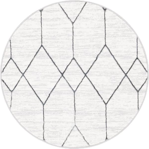 Unique Loom Matrix Trellis Deco White 3 ft. 3 in. x 3 ft. 3 in. Round Area Rug