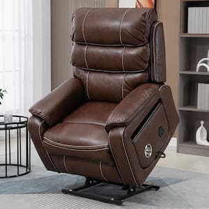 Brown Multifunction Full Lay Flat Infinite Positions Lift Massage Recliner with Lumbar Pillow