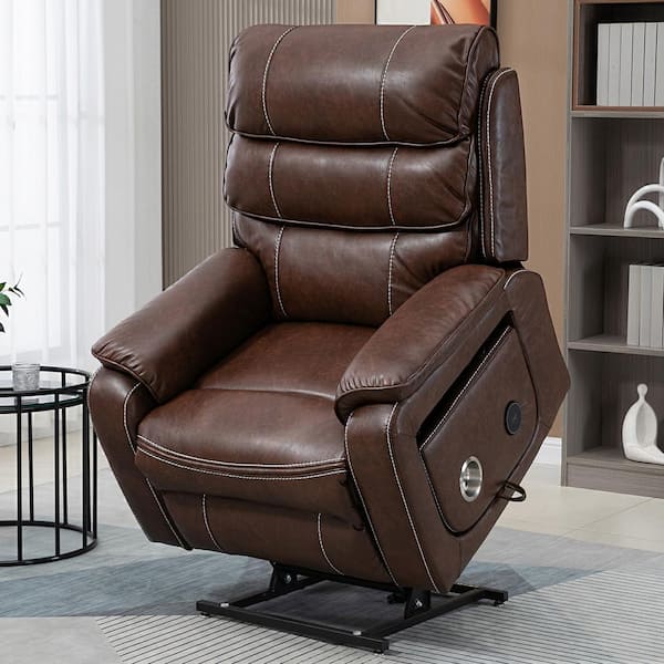 KINWELL Brown Multifunction Full Lay Flat Infinite Positions Lift Massage Recliner with Lumbar Pillow