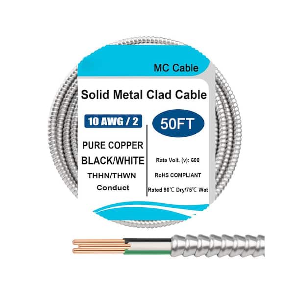 50 ft. 10 Gauge 2 Conductor Stranded Grounded Landscape Lighting Wire Metal Clad Aluminum Armor Cut Roll