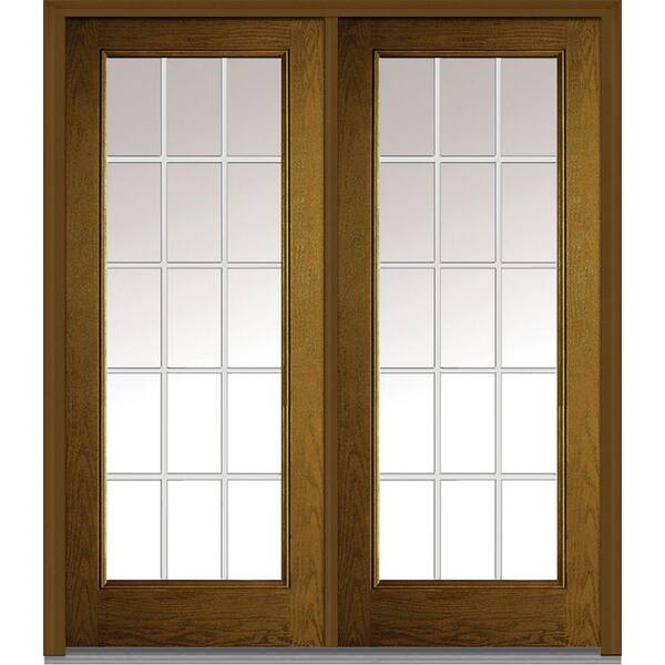 MMI Door 64 in. x 80 in. White Internal Grilles Right-Hand Inswing Full Lite Clear Stained Fiberglass Oak Prehung Front Door