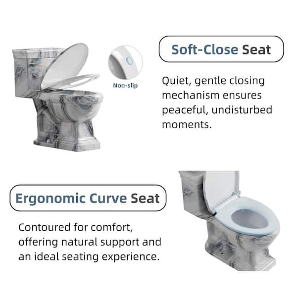 17 in. 1-Piece Marble Toilet, Gray White ADA Toilet, 1.28 GPF Single Flush Elongated Toilet, 12 in. Rough in, S-Trap
