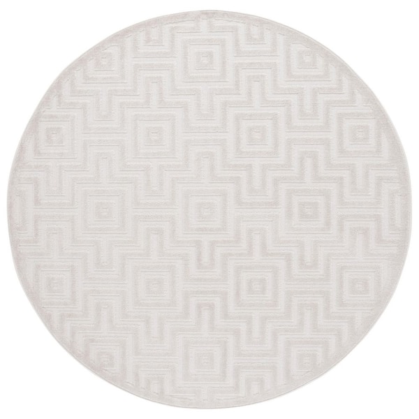 Stella Ivory 7 ft. x 7 ft. Solid High-Low Geometric Indoor/Outdoor Round Area Rug
