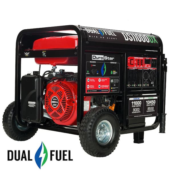 Durostar 11,000-Watt/9,000-Watt 457 cc Electric Start Dual Fuel Gas Propane Portable Home Power Back Up Generator with CO Alert