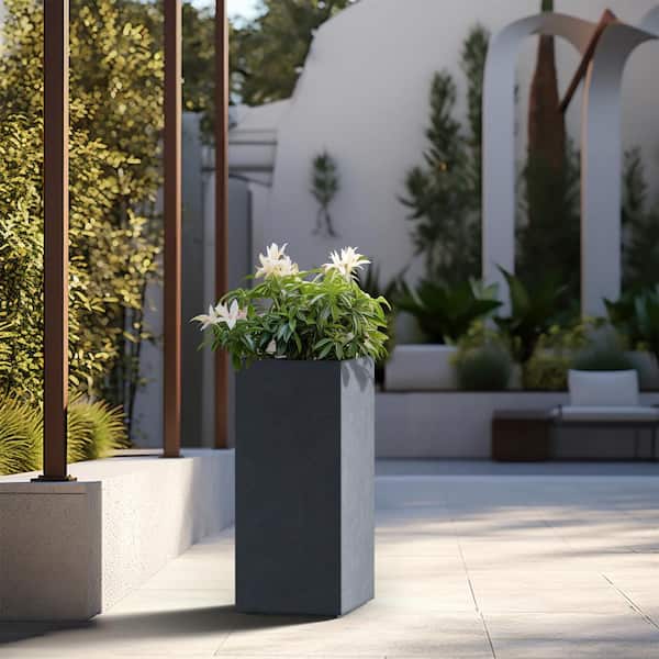 Sapcrete Modern 24in. High Large Tall Tapered Square Granite Gray Outdoor Cement Planter Plant Pots