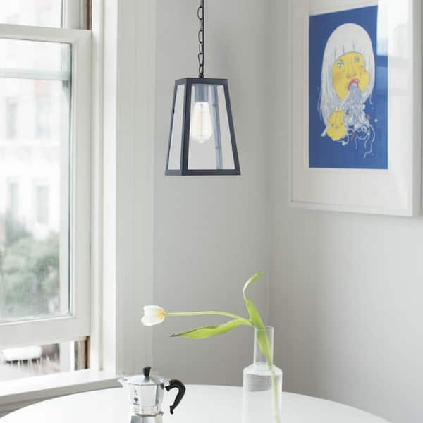 Serendipity 1-Light Matte Black/Clear Pendant with Glass Shade