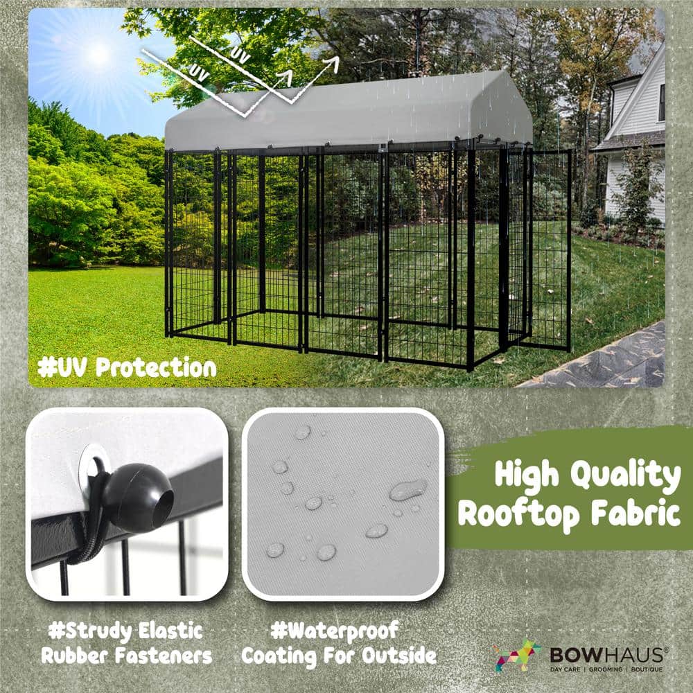 Large Black Metal Dog Kennel with Removable Grey Roof