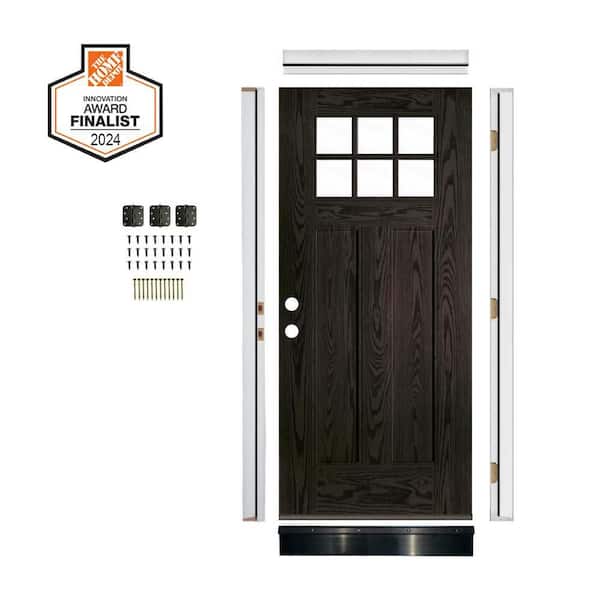 DIY RTA KIT 36in.x80in. Craftsman 6-Lite Clear Glass Right-Hand Baby Grand Stain Fiberglass Ready To Assemble Front Door