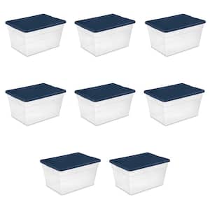 Stackable 56 qt. Storage Tote with Marine Blue Lid in Clear (8-Pack)