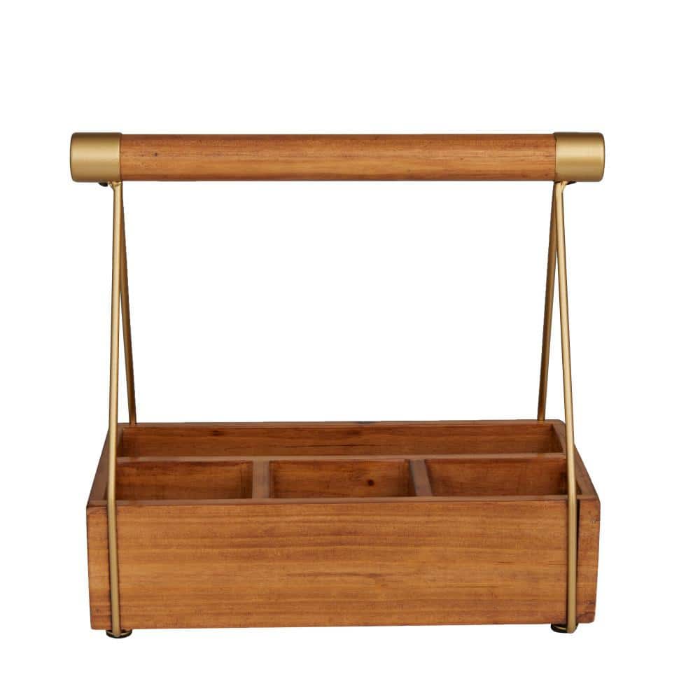 Brown Wood and Gold Metal 6-Bottle Wine Holder