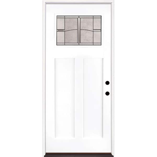 Feather River Doors Tideland 36 in. x 80 in. Left Hand Inswing 1/4 Lite Decorative Glass Smooth Unfinished Fiberglass Prehung Front Door