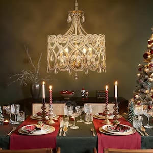 Ceolia 5-Light Silver Bronze Drum Candle Dining Room Chandelier with Heart Crystal Shade