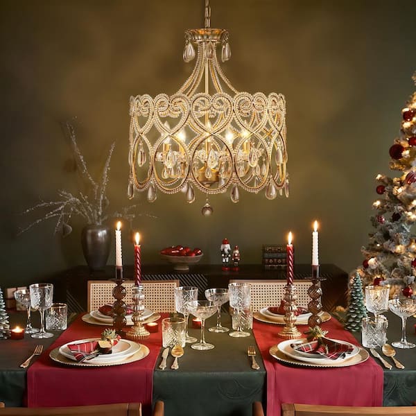 RRTYO Ceolia 5-Light Silver Bronze Drum Candle Dining Room Chandelier with Heart Crystal Shade