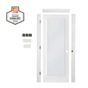 DIY RTA Kit 24 in. x 80 in. 1-Lite Left-Hand Satin Etched Solid Core MDF Primed Single Ready To Assemble Interior Door