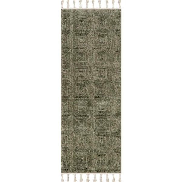 Shafali Tiled Trellis Green 3 ft. x 8 ft. Indoor Runner Rug
